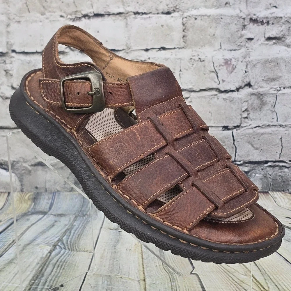 Born Murphy Fisherman Sandals Mens 9 Brown Leather Buckle Handcrafted Comfort